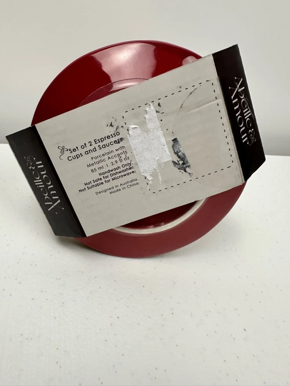 Abeille & Amour Luxury Teaware-Set of 2 Espresso Cups & Saucers - Red‎ Porcelain